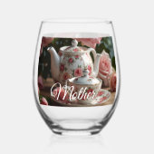 Pink Cabbage Rose Tea Weinglas Ohne Stiel (Rückseite)