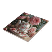 Pink Cabbage Rose Tee Fliese (Seite)