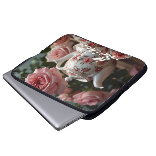 Pink Cabbage Rose Tee Laptopschutzhülle (Vorne Knopf)