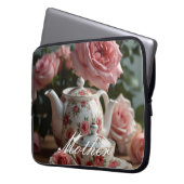 Pink Cabbage Rose Tee Laptopschutzhülle (Vorderseite Links)