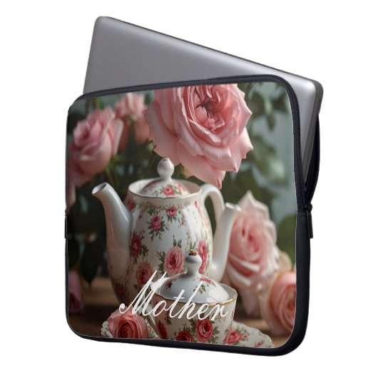 Pink Cabbage Rose Tee Laptopschutzhülle (Vorderseite Links)