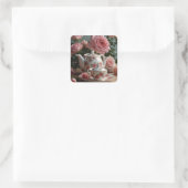 Pink Cabbage Rose Tee Quadratischer Aufkleber (Tasche)