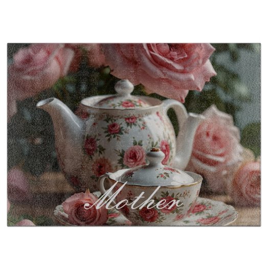 Pink Cabbage Rose Tee Schneidebrett (Vorderseite)