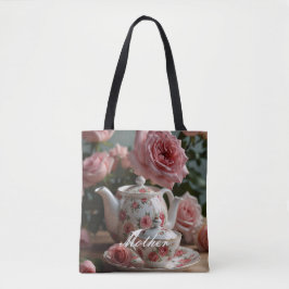Pink Cabbage Rose Tee Tasche