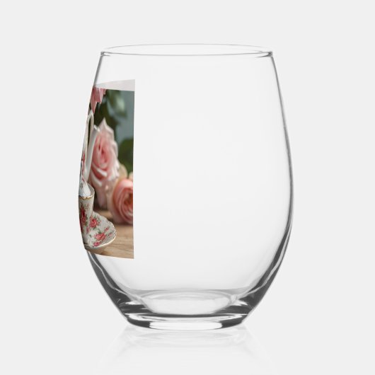 Pink Cabbage Rose Tee Weinglas Ohne Stiel (Links)