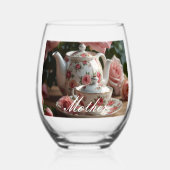 Pink Cabbage Rose Tee Weinglas Ohne Stiel (Vorderseite)