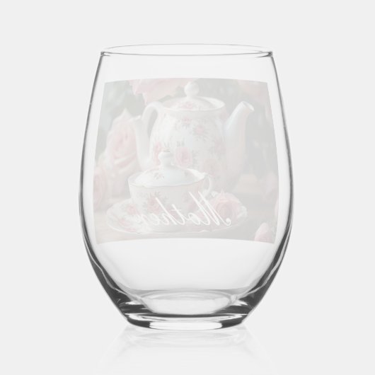 Pink Cabbage Rose Tee Weinglas Ohne Stiel (Rückseite)