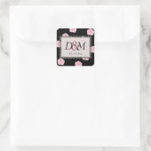Pink Cabbage Roses and Black Lace Wedding Quadratischer Aufkleber (Tasche)