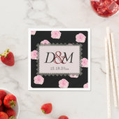 Pink Cabbage Roses and Black Lace Wedding Serviette (Beispiel)