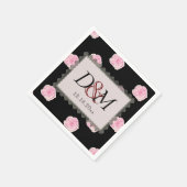 Pink Cabbage Roses and Black Lace Wedding Serviette (Ecke)