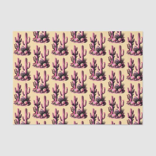 Pink Cacti Batch-Tan Background Seidenpapier (Vorderseite)