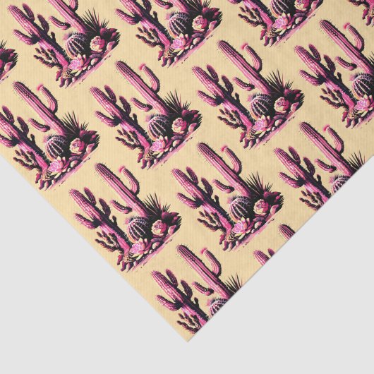 Pink Cacti Batch-Tan Background Seidenpapier (Ausschnitt)