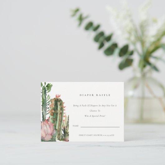 Pink Cacti Foliage Diaper Raffle Baby Dusche Begleitkarte (Stehend Vorderseite)