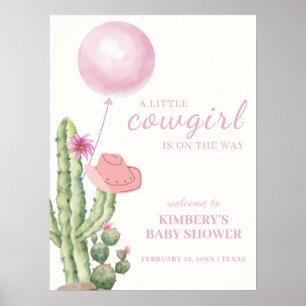 Pink Cactus Balloon Cowgirl Baby Dusche Empfang Poster