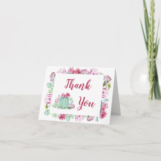 Pink Cactus Blume Succulents Watercolor Wedding Dankeskarte (Vorderseite)