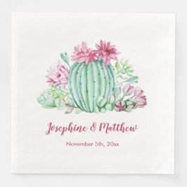Pink Cactus Blume Succulents Watercolor Wedding Serviette