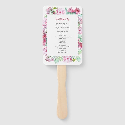 Pink Cactus Blume Succulents Wedding Program Fächer (Rückseite)