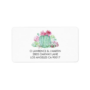 Pink Cactus Blume Succules Aquarell Adressaufkleber