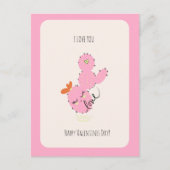Pink Cactus Doodle Valentinstag Postkarte (Vorderseite)