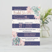 Pink Cactus Navy Stripes Rose Gold Brautparty Einladung (Stehend Vorderseite)