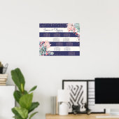 Pink Cactus Navy Stripes Rose Gold Seating Chart Poster (Heimbüro)