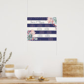 Pink Cactus Navy Stripes Rose Gold Seating Chart Poster (Küche)