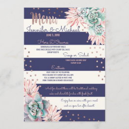 Pink Cactus Navy Stripes Rose Gold Wedding Menu Menükarte