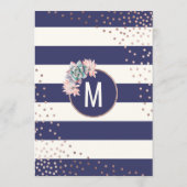 Pink Cactus Navy Stripes Rose Gold Wedding Menu Menükarte (Rückseite)