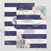 Pink Cactus Navy Stripes Rose Gold Wedding Menu Menükarte (Vorne/Hinten)