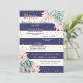 Pink Cactus Navy Stripes Rose Gold Wedding Menu Menükarte (Stehend Vorderseite)