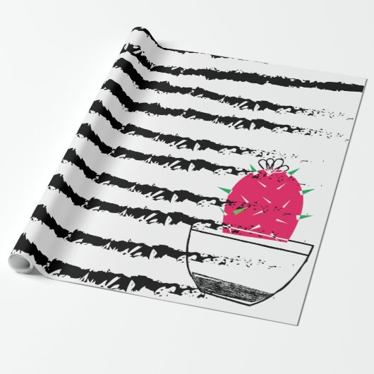 Pink Cactus striped pattern Geschenkpapier (Ungerollt)