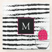 Pink Cactus striped pattern monogram Glasuntersetzer (Vorderseite)