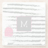 Pink Cactus striped pattern monogram Glasuntersetzer (Rückseite)