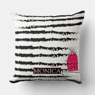 Pink Cactus striped pattern monogram Kissen