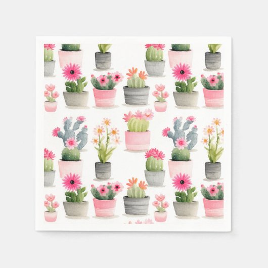 Pink Cactus Succulent Pattern Western Aquarell Serviette (Vorderseite)