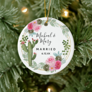 Pink Cactus Wedding Ornament Gift