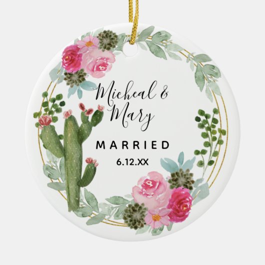 Pink Cactus Wedding Ornament Gift (Vorne)