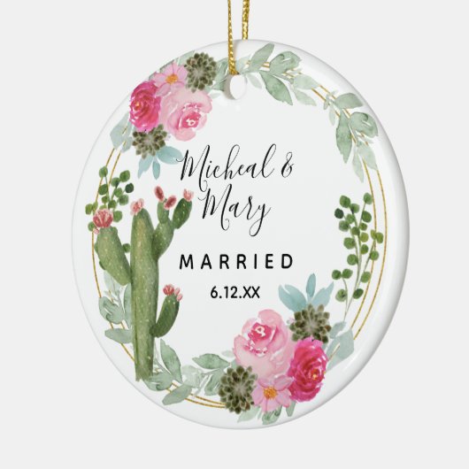 Pink Cactus Wedding Ornament Gift (Links)