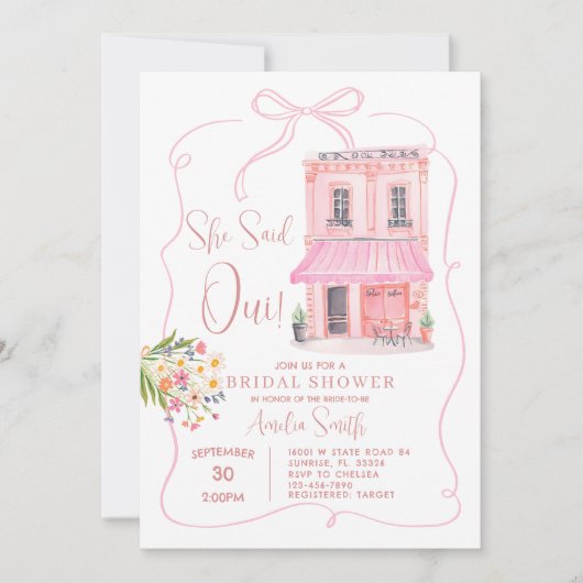 Pink Café Paris Eiffel Tower Brautparty Einladung (Vorderseite)