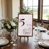 Pink Café Sketch Wedding Reception Table Number Dankeskarte