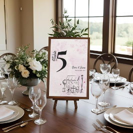 Pink Café Sketch Wedding Reception Table Number Dankeskarte