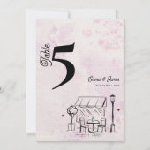 Pink Café Sketch Wedding Reception Table Number Dankeskarte (Vorderseite)