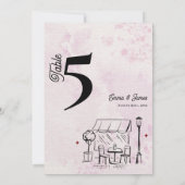 Pink Café Sketch Wedding Reception Table Number Dankeskarte (Rückseite)
