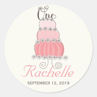 Pink Cake Baby Girl 1. Geburtstag Party Geschenk T Runder Aufkleber