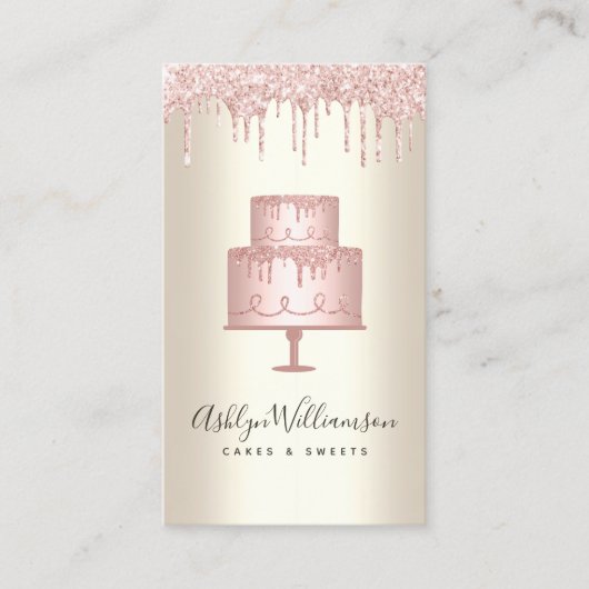 Pink Cake Bäckerei Glitzer Tropfen Gold Koch Nacht Visitenkarte (Vorderseite)