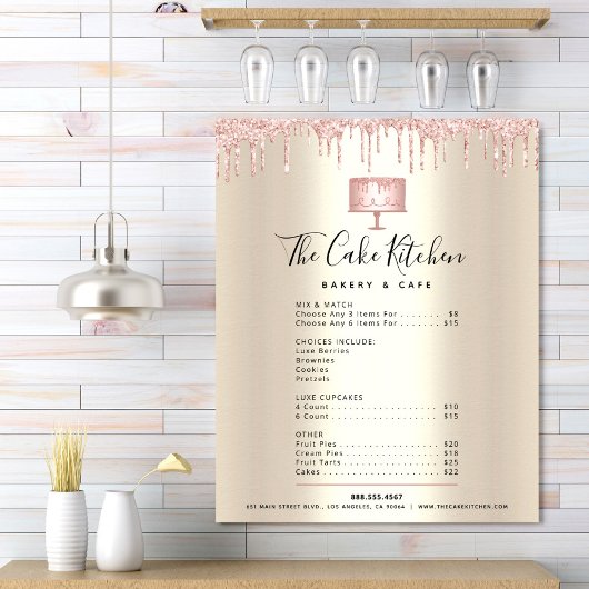 Pink Cake Bäckerei Glitzer Tropfen Gold Menü Preis Poster