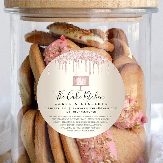 Pink Cake Bäckerei Koch Glitzer Tropfen Gold Legal Runder Aufkleber