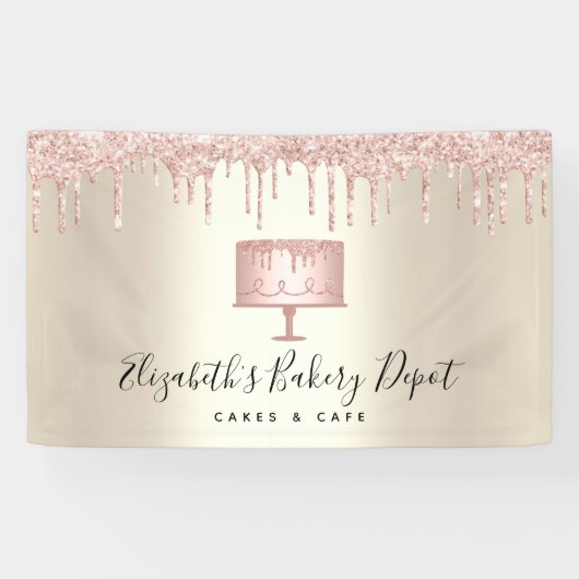 Pink Cake Bakery Koch Glitzer Tropfen Script Gold Banner (Horizontal)