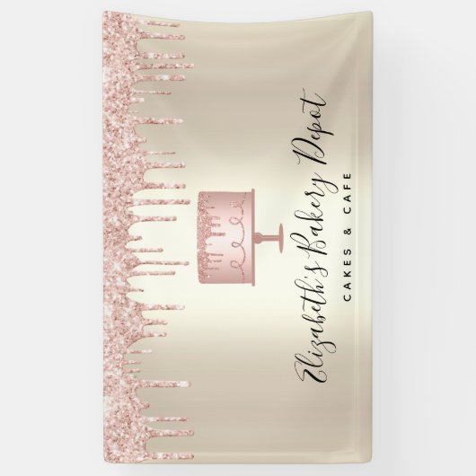 Pink Cake Bakery Koch Glitzer Tropfen Script Gold Banner (Vertikal)
