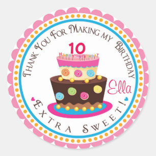 Pink Cake Birthday Party Gefallen Tags Runder Aufkleber